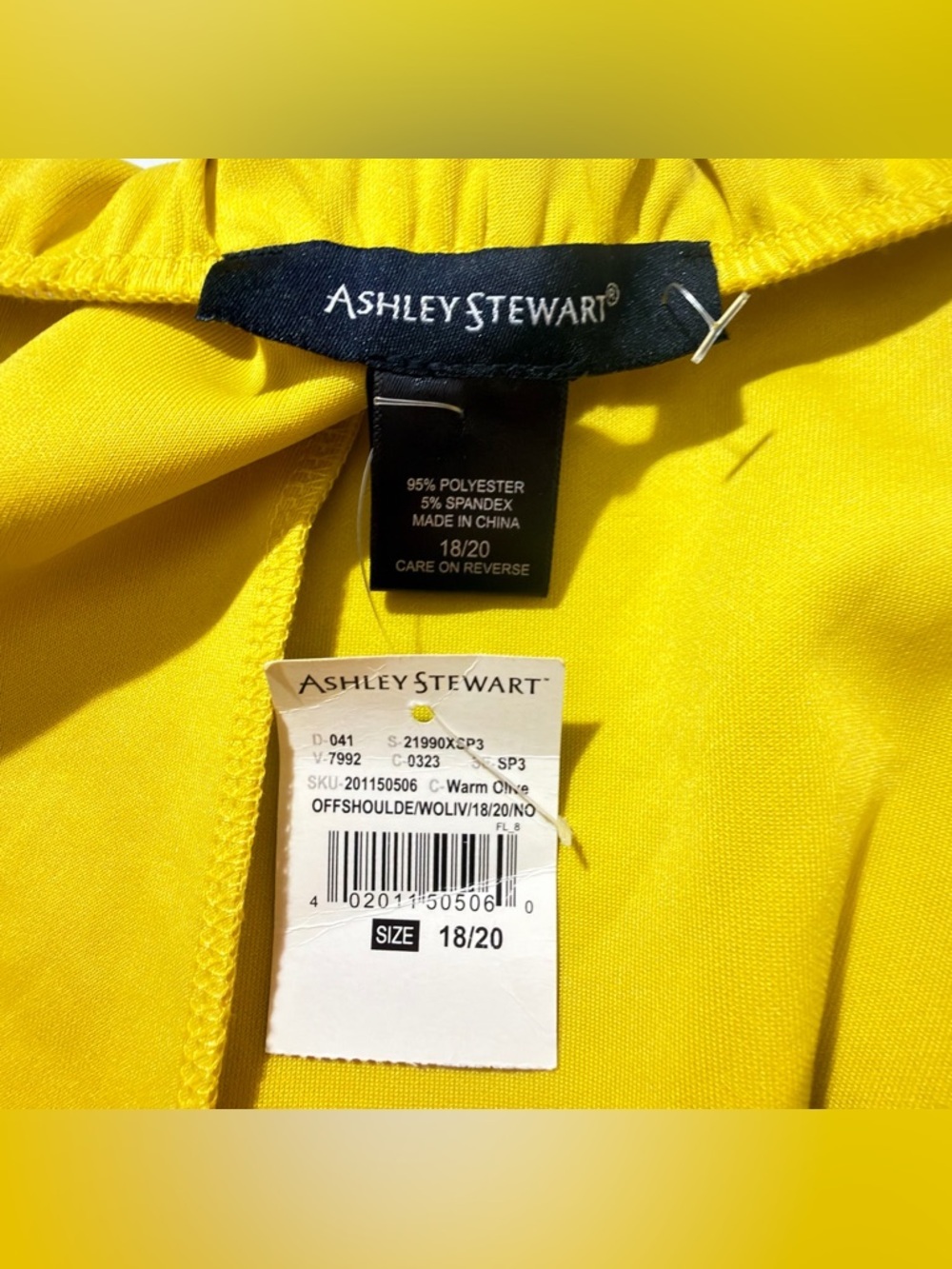Ashley Stewart Ruffled Off-Shoulder Top in Chartreuse - Picture 6 of 8